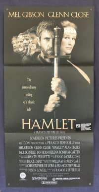 Hamlet Movie Poster Daybill Mel Gibson Glenn Close Shakespeare